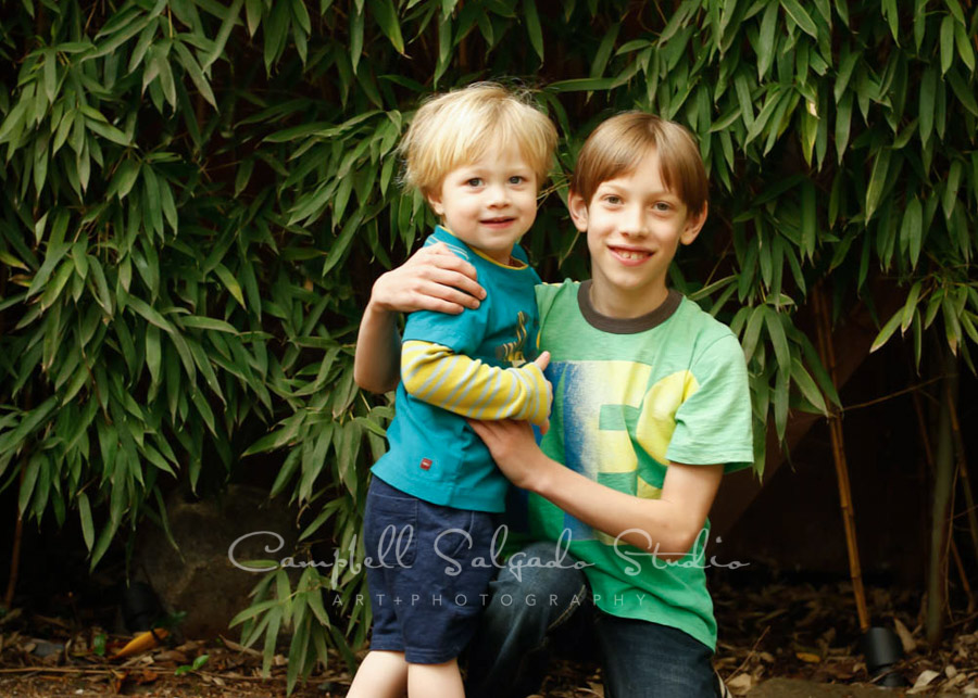  Portrait of boys on bamboo background by child photographers at Campbell Salgado Studio in Portland, Oregon. 