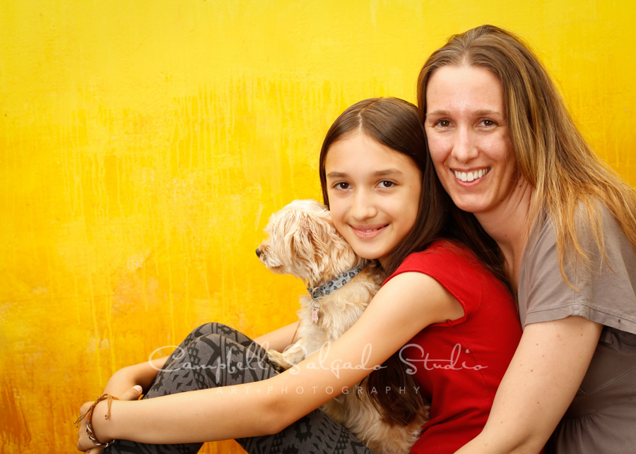  Portrait of mother and daughter on liquid sunshine background by family photographers at Campbell Salgado Studio in Portland, Oregon. 