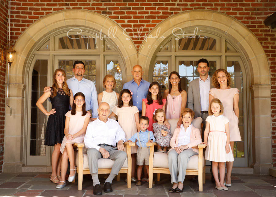  Portrait of multi-generational family at vignettes session by family photographers at Campbell Salgado Studio in Portland, Oregon. 