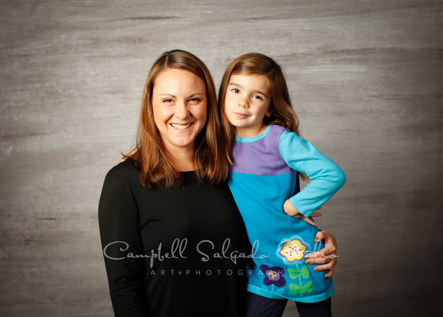  Portrait of mother and daughter on graphite background by family photographers at Campbell Salgado Studio in Portland, Oregon. 