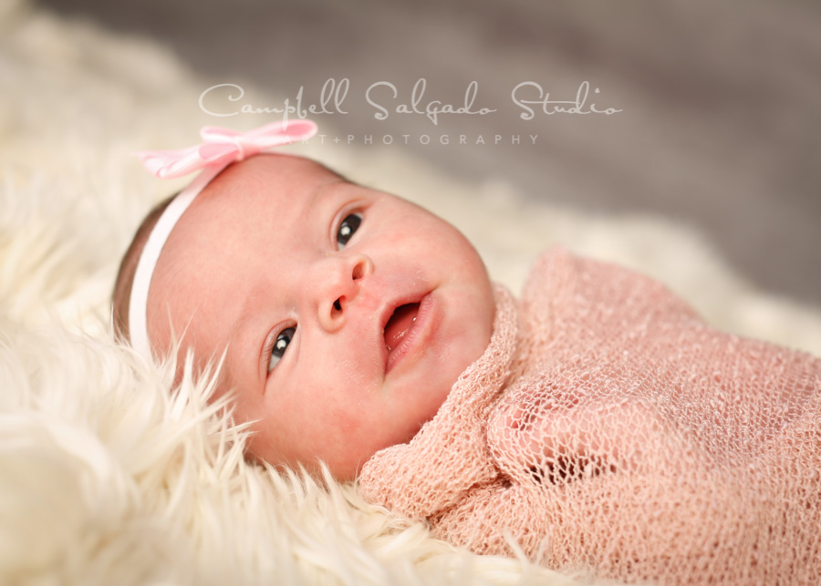  Portrait of newborn on graphite background by newborn photographers at Campbell Salgado Studio in Portland, Oregon. 