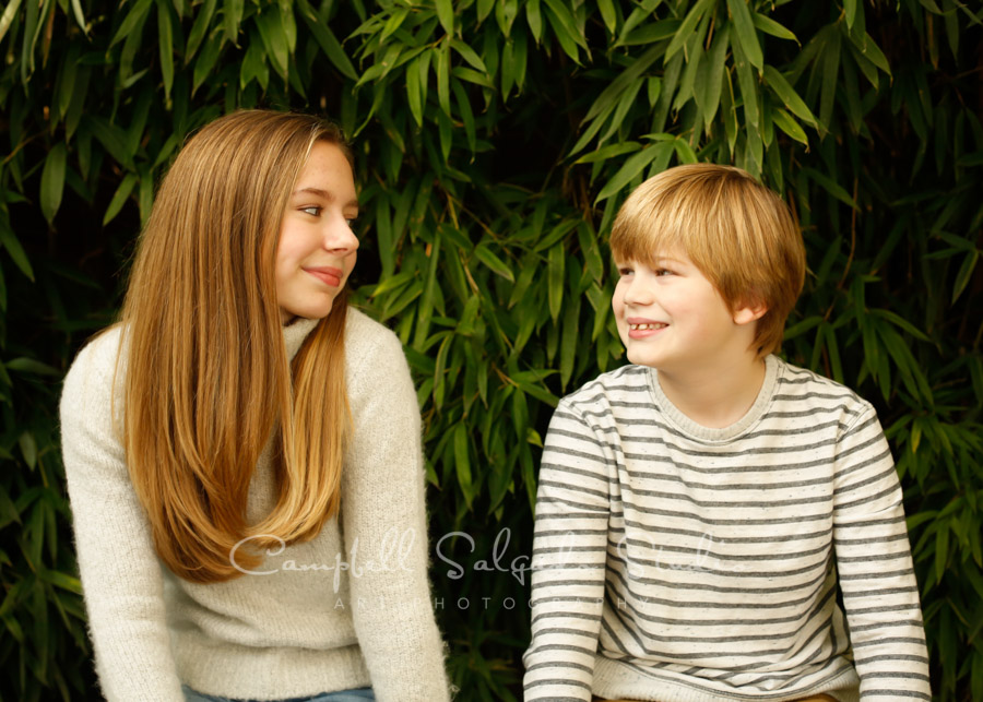  Portrait of kids on bamboo background by child photographers Campbell Salgado Studio in Portland, Oregon. 