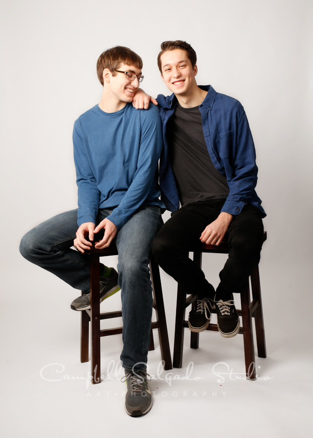Portrait of boys on white background by family photographers at Campbell Salgado Studio in Portland, Oregon.