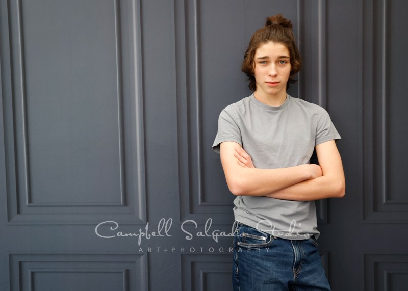  Portrait of teen on the Portland Parlour background by teen photographers at Campbell Salgado Studio in Portland, Oregon. 