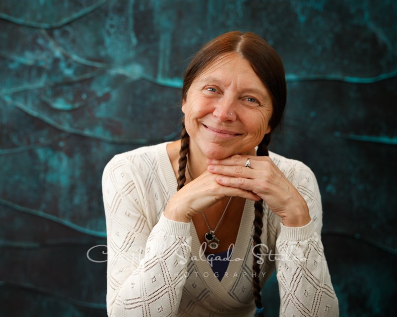  Portrait of individual on ocean weave background by individual photographers at Campbell Salgado Studio in Portland, Oregon. 