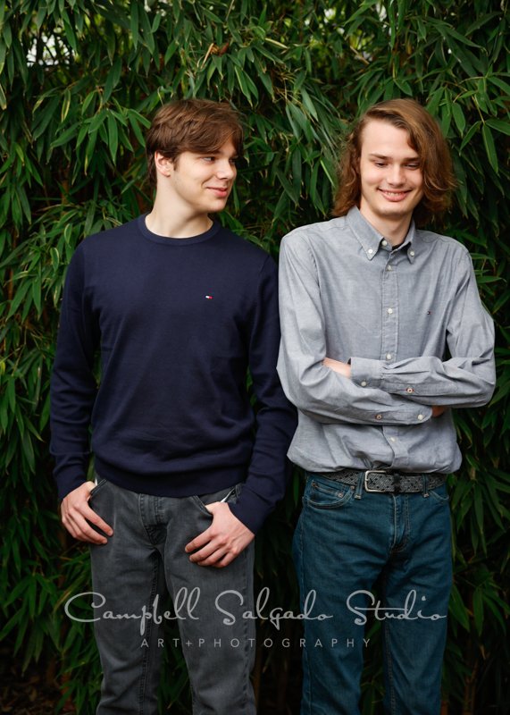  Portrait of brothers on bamboo background by family photographers at Campbell Salgado Studio in Portland, Oregon. 