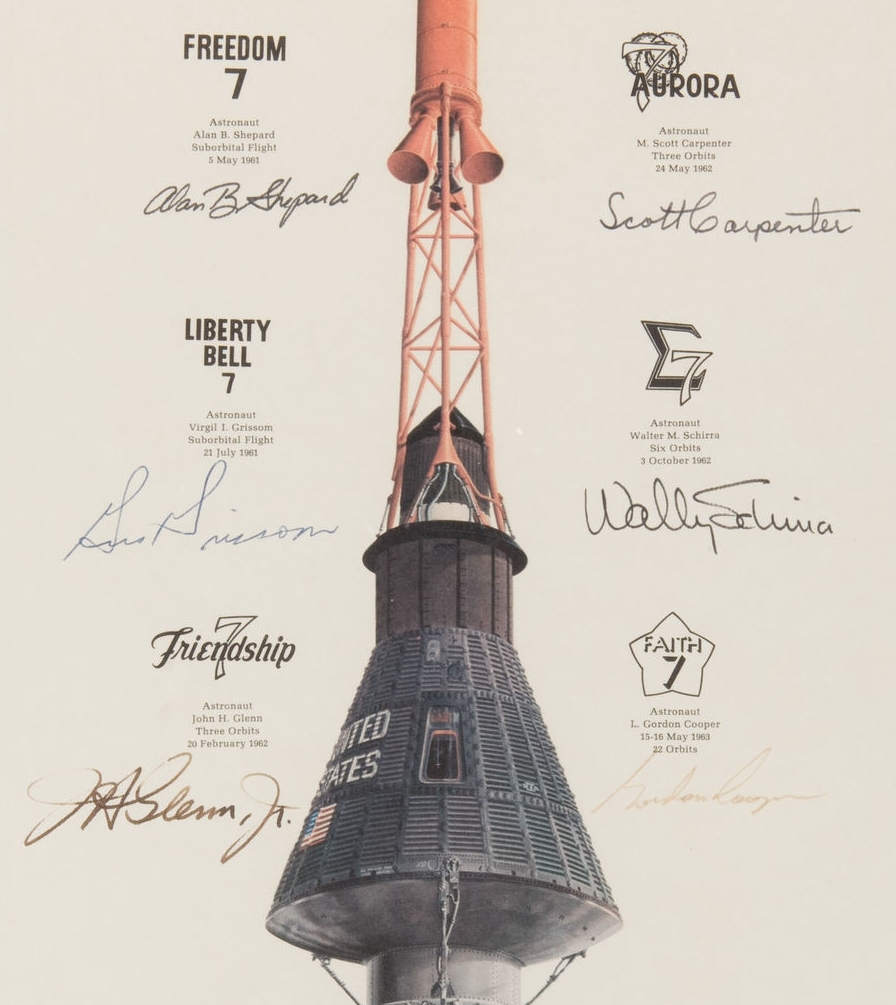 Mercury 7 Lithograph, Grissom signature circa 1964