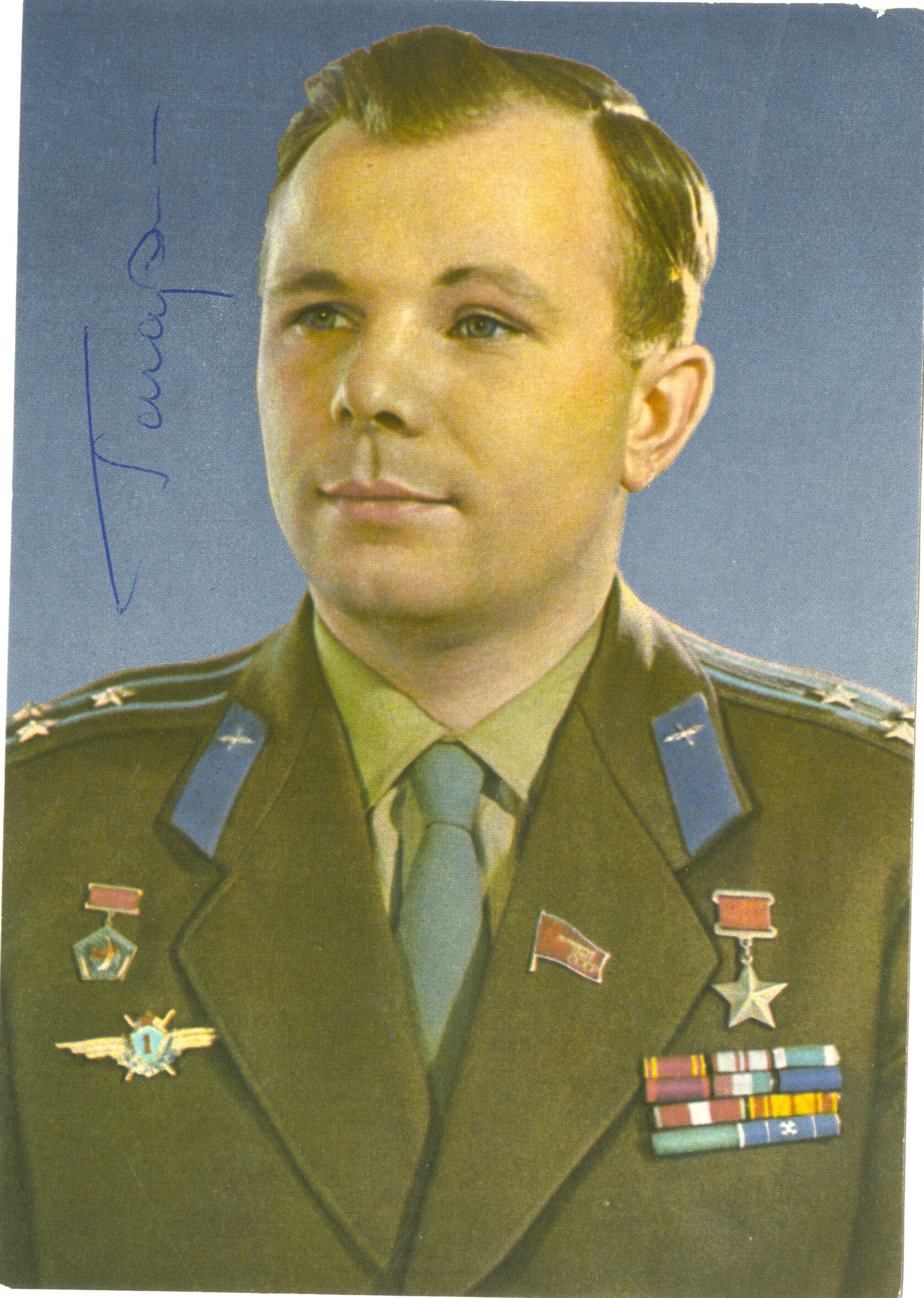 Yuri Gagarin signed portrait postcard
