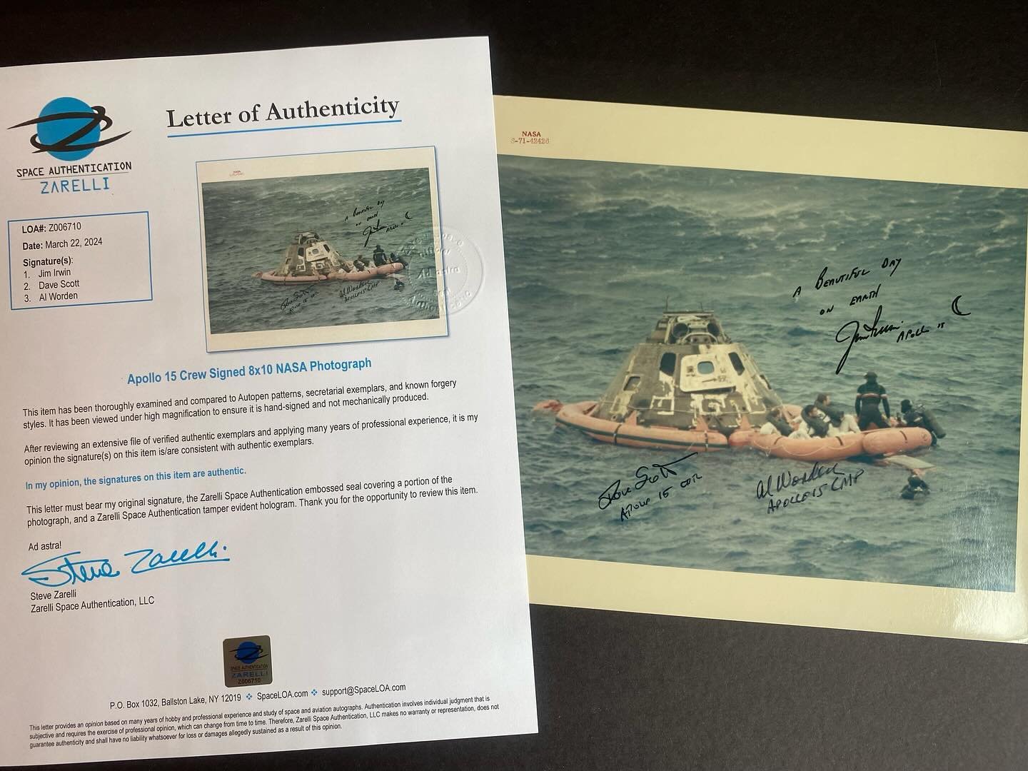 On the authentication desk&hellip; A very cool and unique Apollo 15 crew signed NASA photo. 👀👍🏻👍🏻
.
.
.
#ZarelliSpaceAuthentication #Astronauts #Cosmonauts #Aviation #aviators #Authentic #AuthenticationServices #Authentication #Autographs #Autog