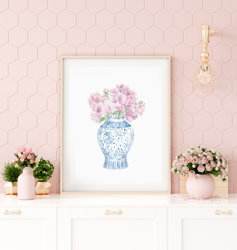 Pink Romantic Flower Hexagon Wall Art Canvas Printed Wall 
