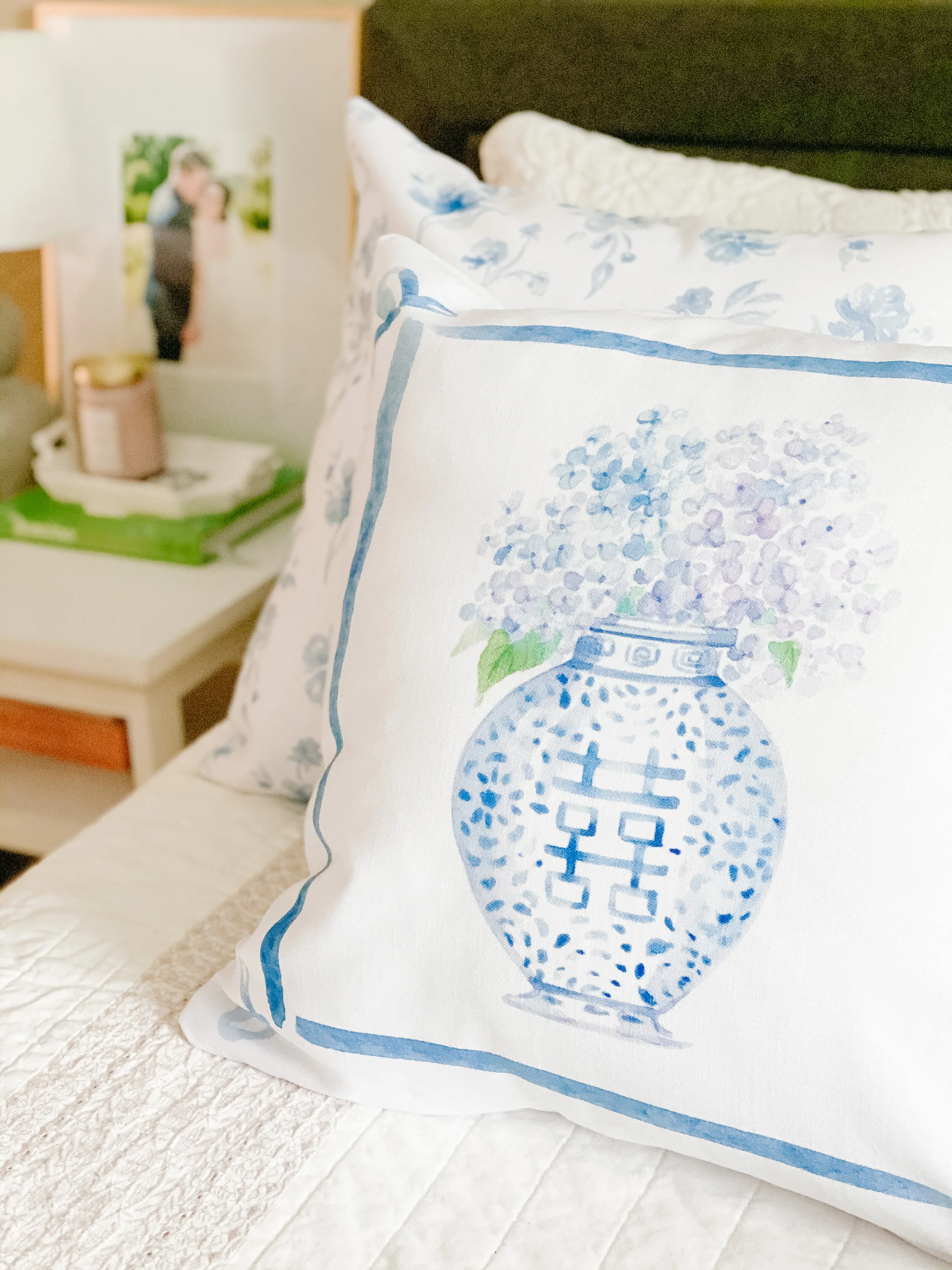 blue floral pillows