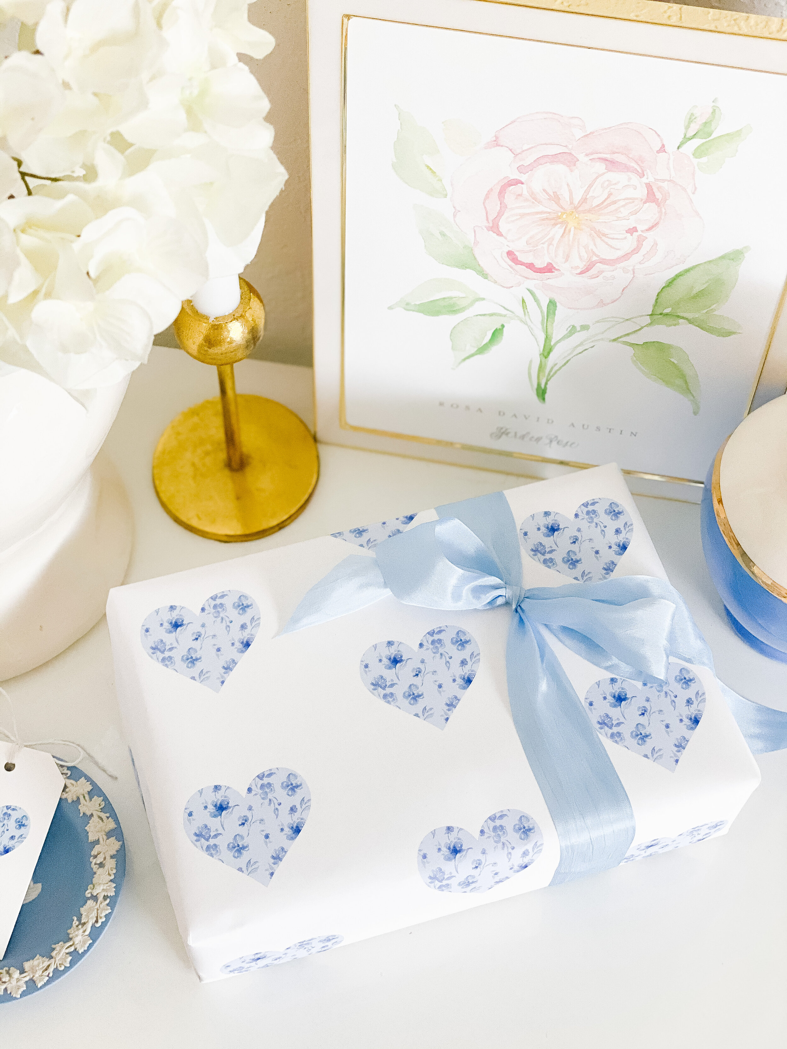 Blue Floral Heart Watercolor Wrapping Paper Sheets — Simply Jessica Marie