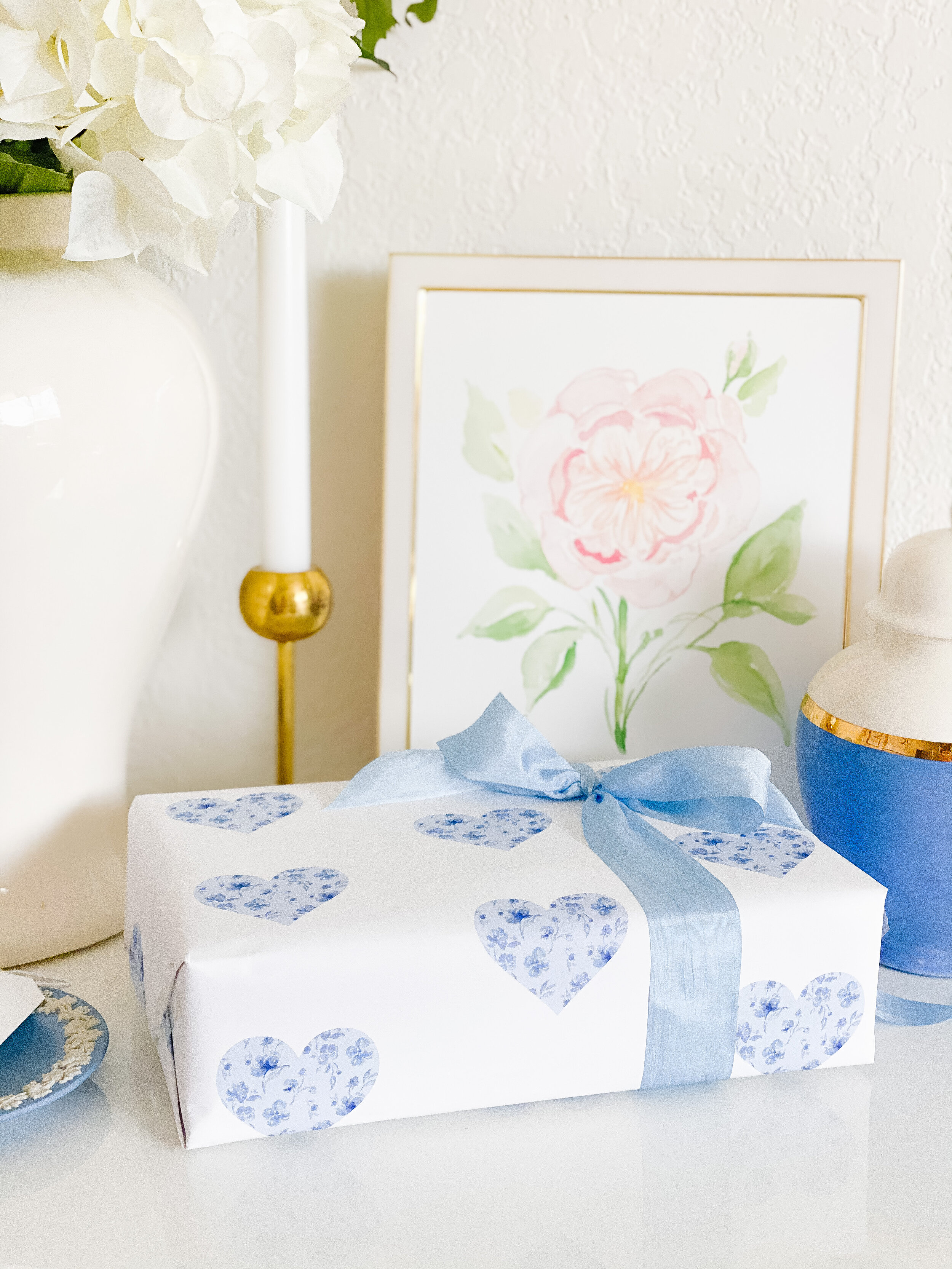 Blue Floral Heart Watercolor Wrapping Paper Sheets — Simply Jessica Marie