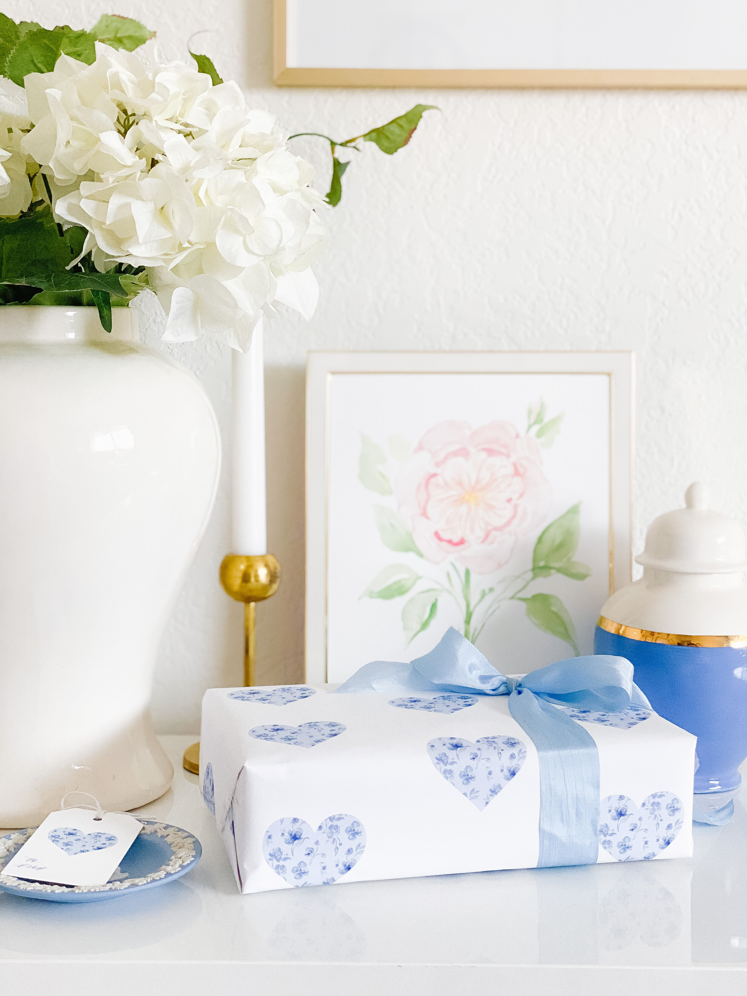 Blue Floral Heart Watercolor Wrapping Paper Sheets — Simply Jessica Marie