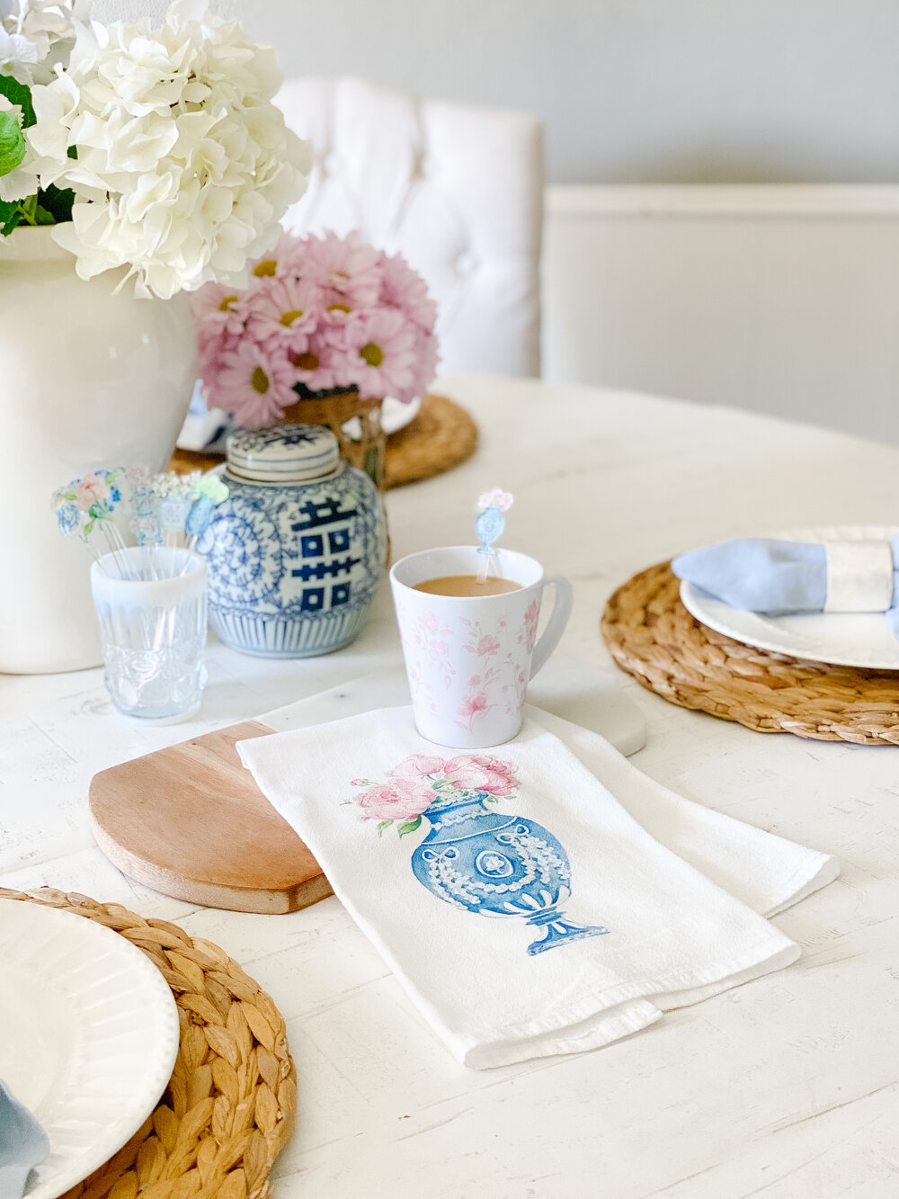 Blue Gingham Ginger Jar Kitchen Towel - Pearls In Bloom