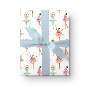 Blue and White Ballerinas and Bows Watercolor Wrapping Paper