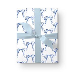 Blue and White Grandmillennial Bows Watercolor Wrapping Paper Sheets —  Simply Jessica Marie