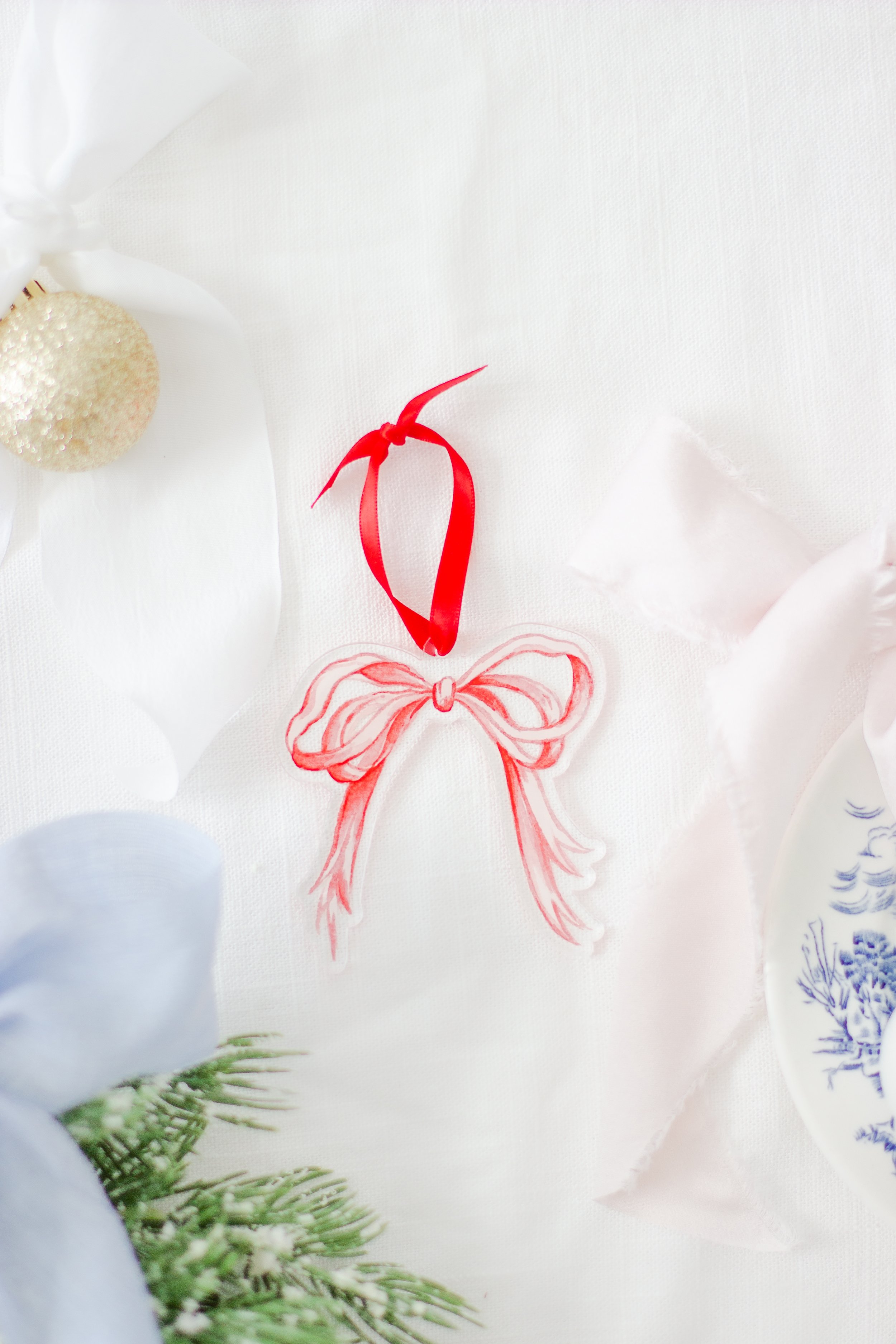 Red Grandmillennial Bow Watercolor Ornament — Simply Jessica Marie