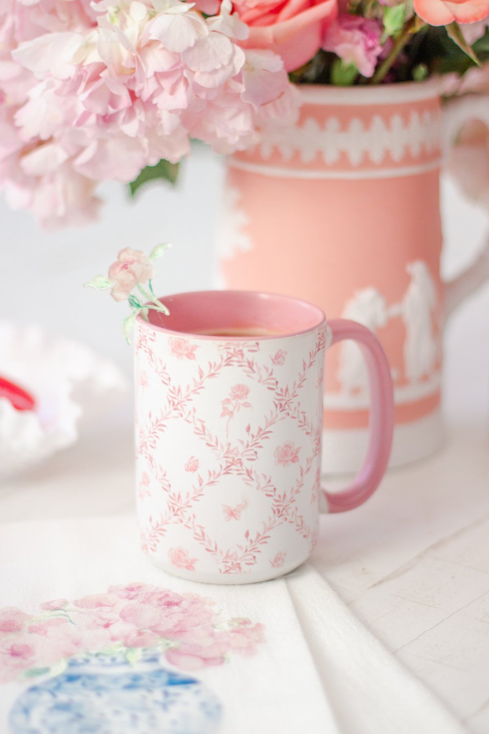 Pink Rosebud Trellis 15oz Tall Watercolor Mug — Simply Jessica Marie