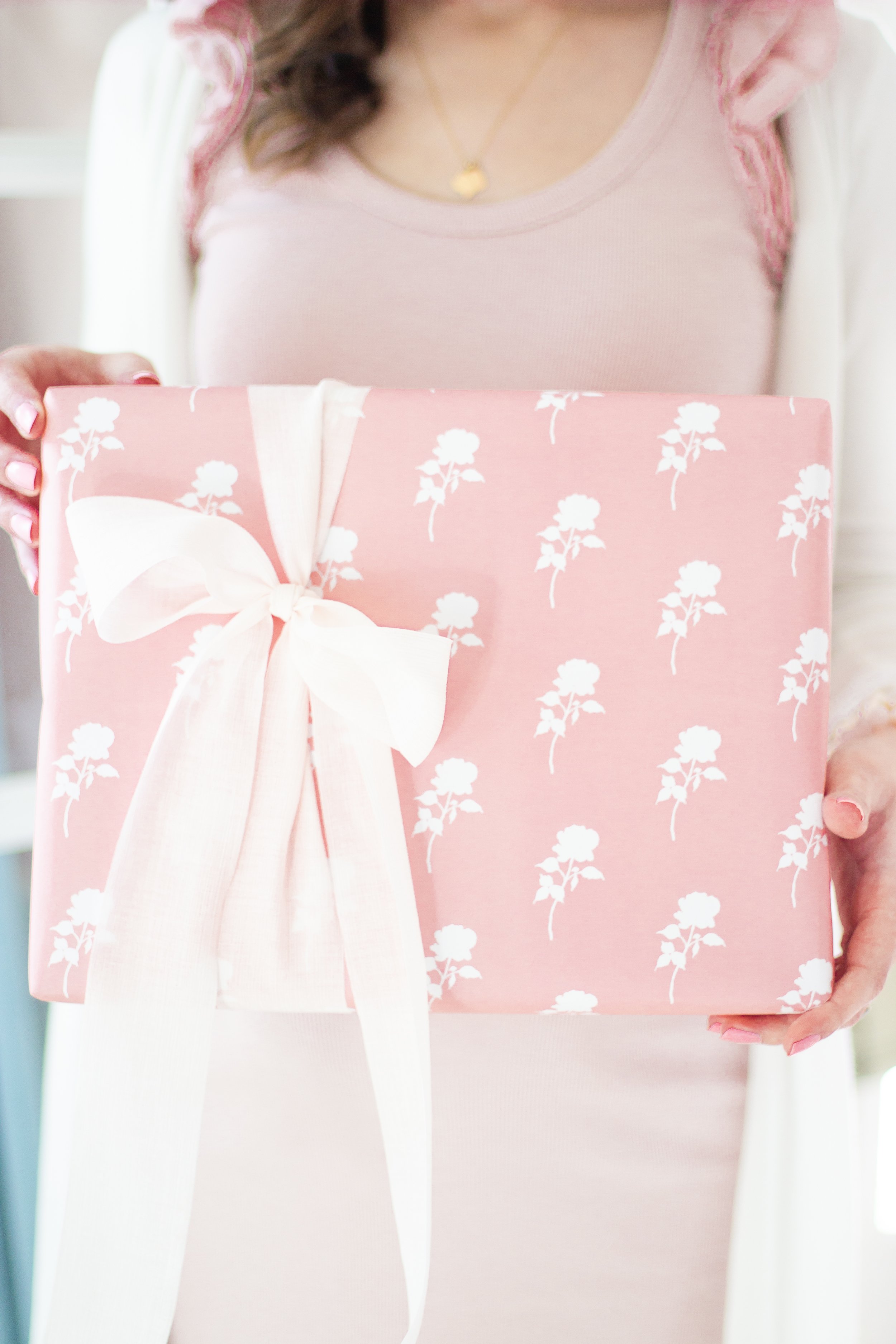 Pink Rose Block Print Wrapping Paper Sheets — Simply Jessica Marie