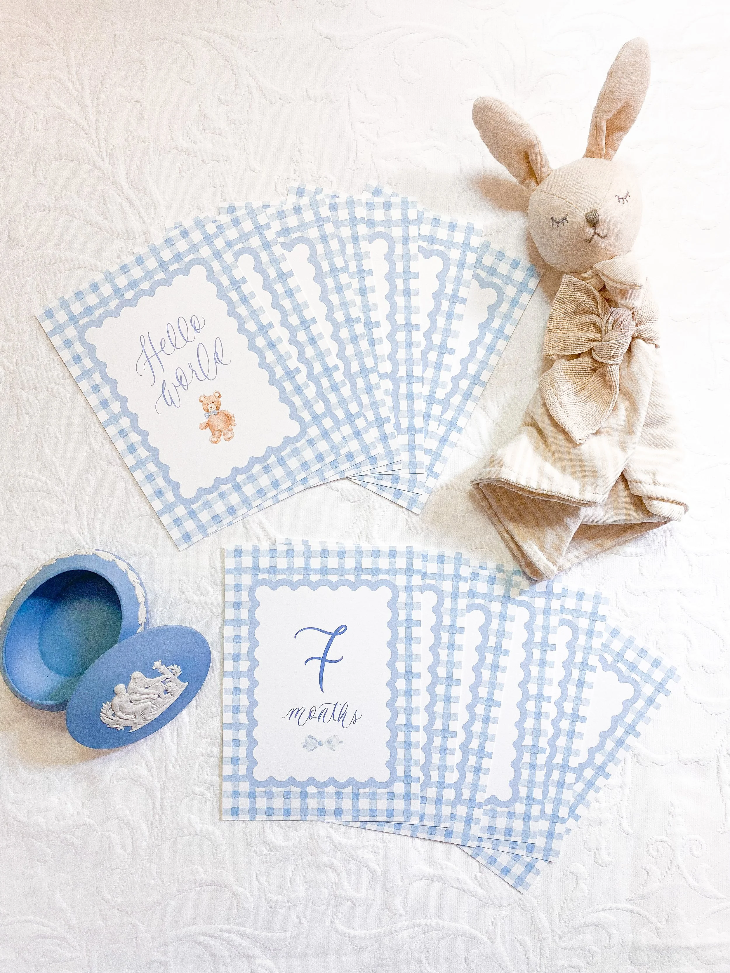 PRE-ORDER Blue Gingham Watercolor Baby Milestone Cards — Simply Jessica ...