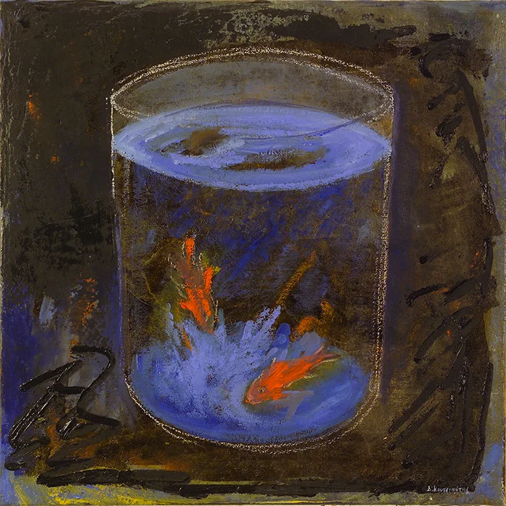 fishes in bowl - oil on canvas, 45x45cm