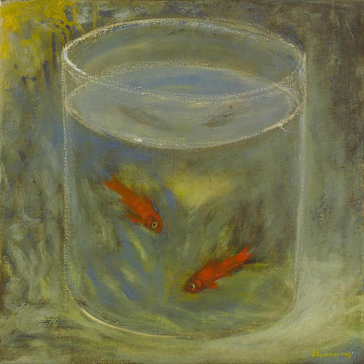 fishes in bowl - oil on canvas, 45x45cm