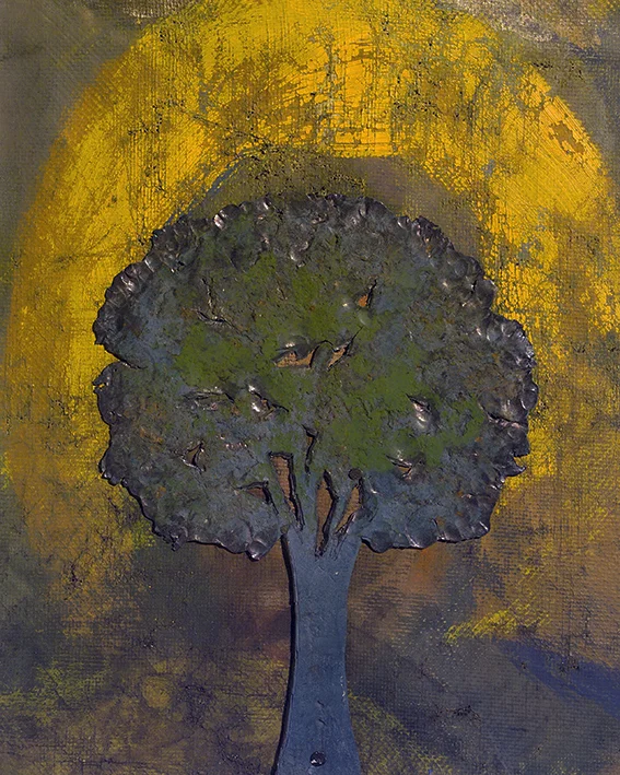 tree - metal, oil on canvas, 19x16cm