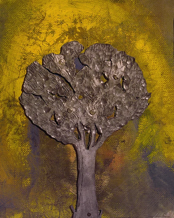 tree - metal, oil on canvas, 19x16cm