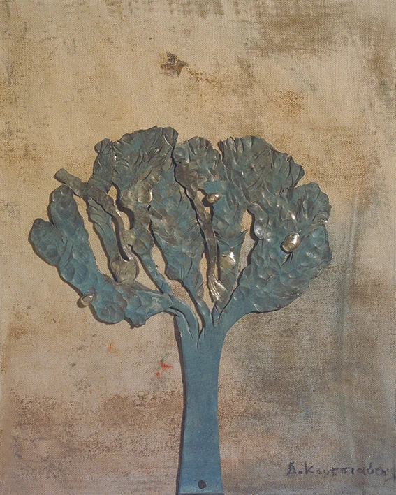 tree - metal, cloth, 19x16cm