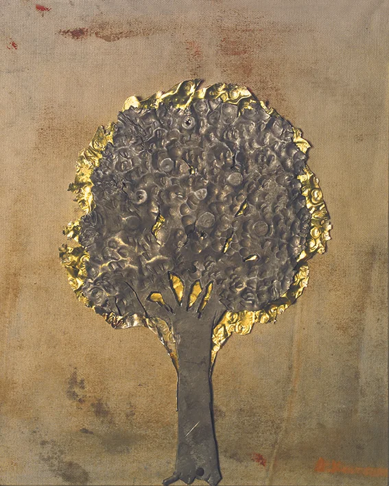 tree - metal, cloth, 19x16cm