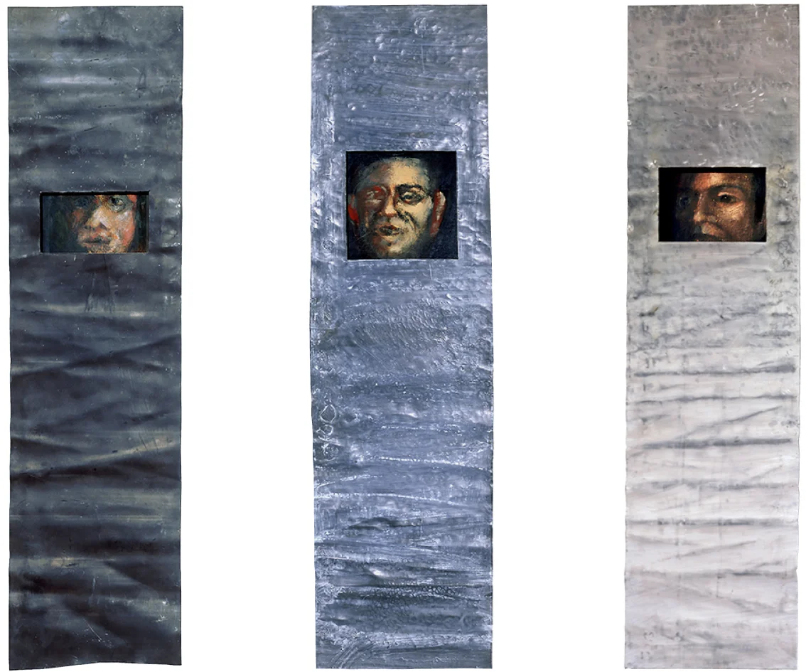 persons - metal, oil on canvas, 89x24cm each