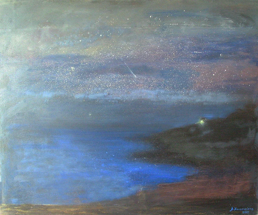 landscape with stars, 2001 - oil on wood, 65x75cm