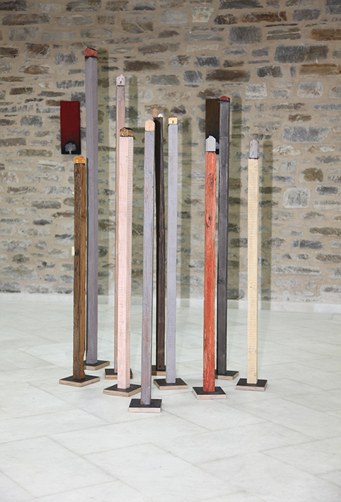 hope and homes - houses on old burned pieces of wood, 120-190x5x5cm