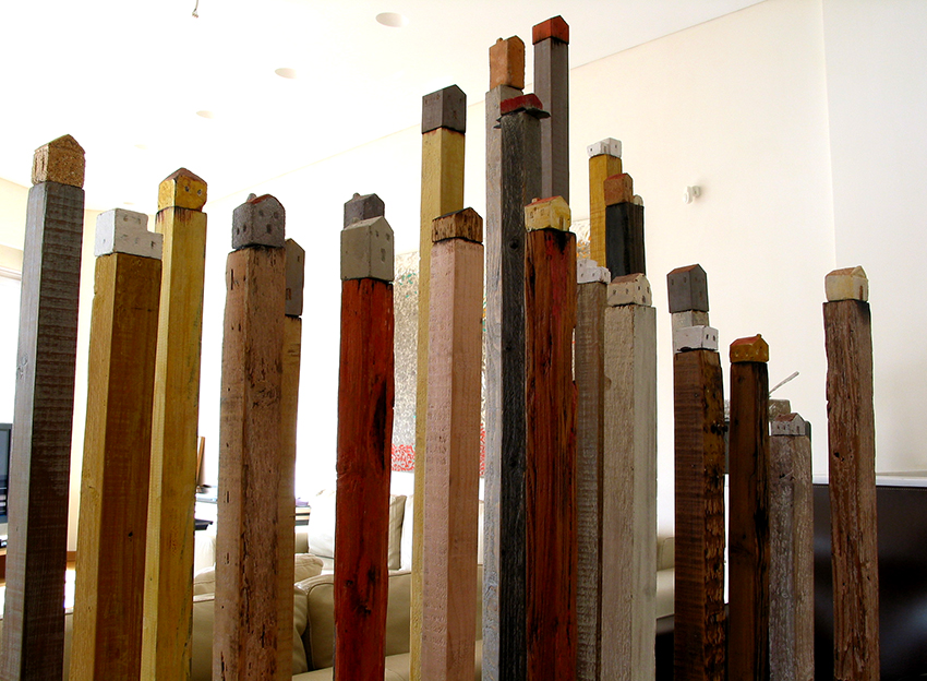 hope and homes - houses on old burned pieces of wood, 120-190x5x5cm