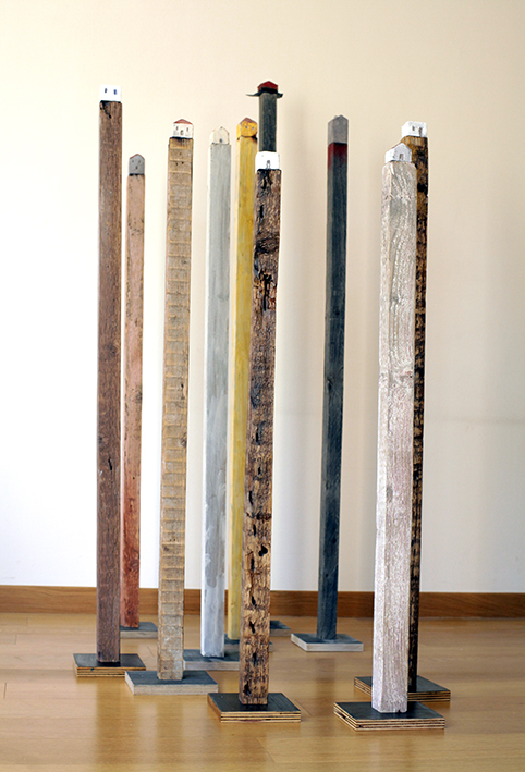 hope and homes - houses on old burned pieces of wood, 120-190x5x5cm