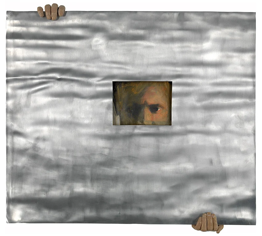 be present, 2011 - metal, oil on canvas, terra-cotta, 65x75cm