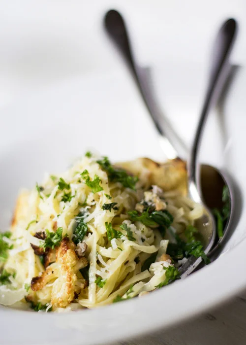 Tagliolini Pasta with Caramelized Cauliflower & Hazelnut Pesto
