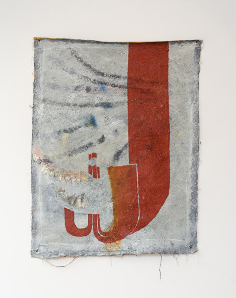 MIIAUH 2011 Acrylic, charcoal, marker, miscellaneous debris, and pastel on canvas 43 x 32 inches