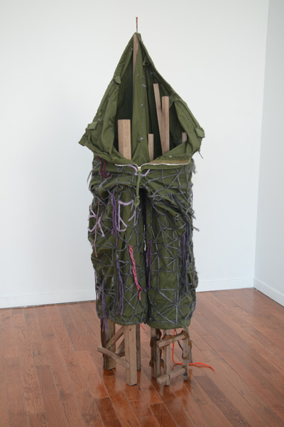 Torn 2014 Wool, walnut, rusted antique nail, and synthetic fibre 52 x 22 x 12 inches MV008