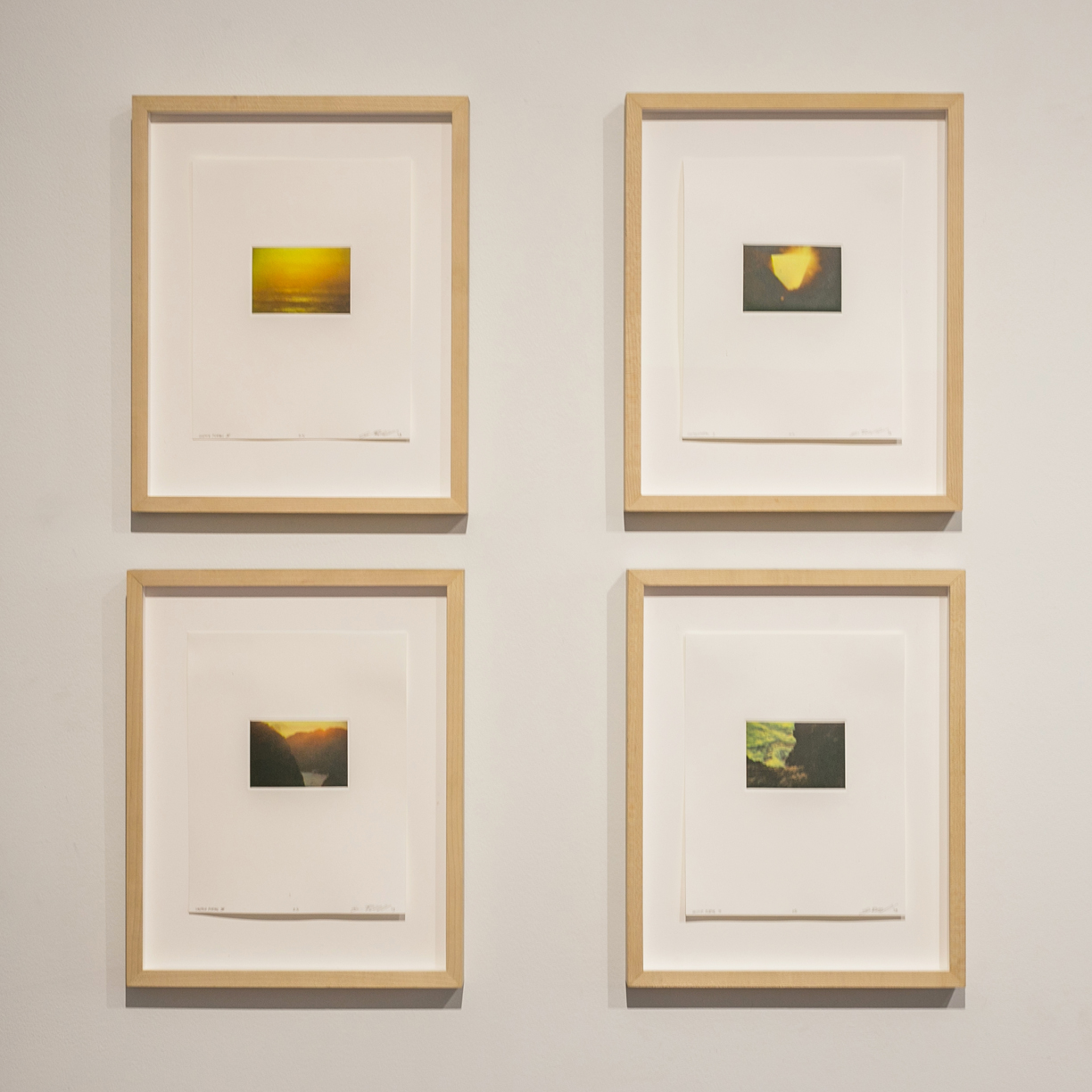  Corey Riddell From top to bottom, left to right:  Solstice Portal II ; Solstice Portal IV; Solstice Portal I; Solstice Portal III  2014 Four color dust grain gravure with chine colle 3.25 x 2.25 inch plate on 7 x 9 inch sheet each 