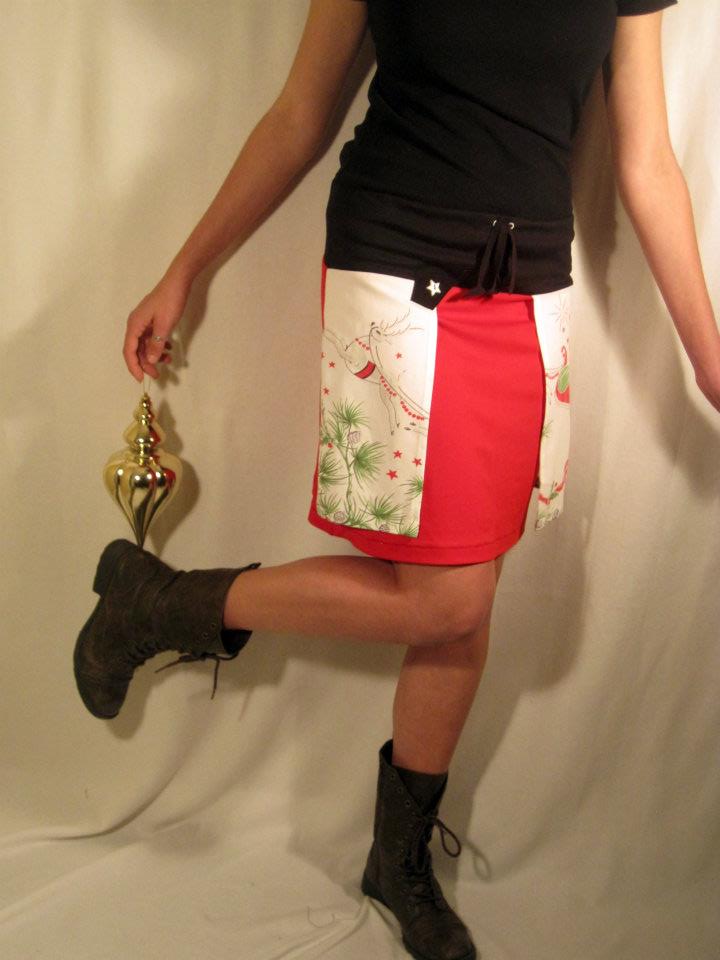 Holiday Panel Skirt - Featuring Vintage Tablecloth