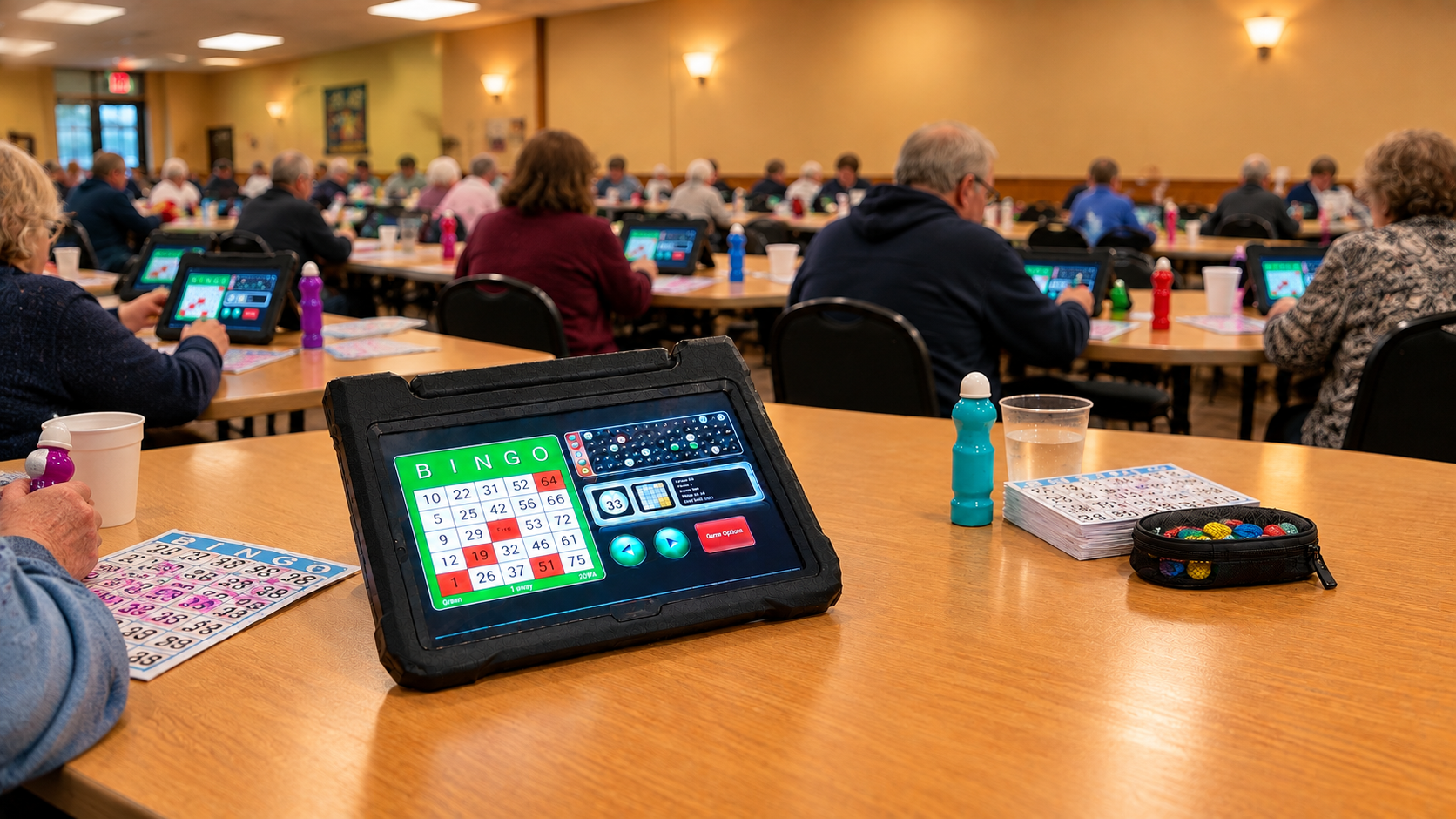 Browser-based electronic bingo handsets in a bingo hall