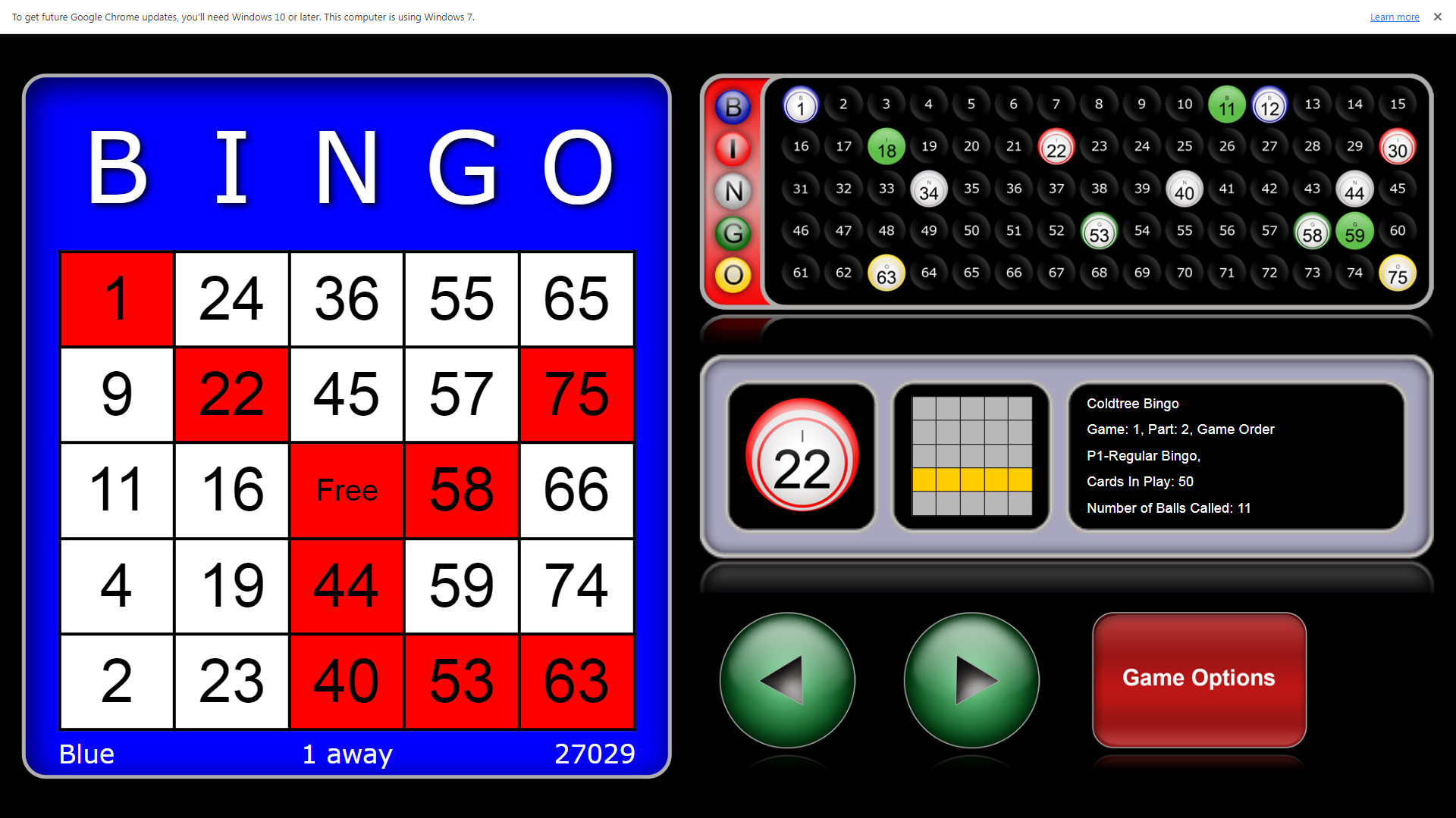 Bingo Handset - Sample Screen