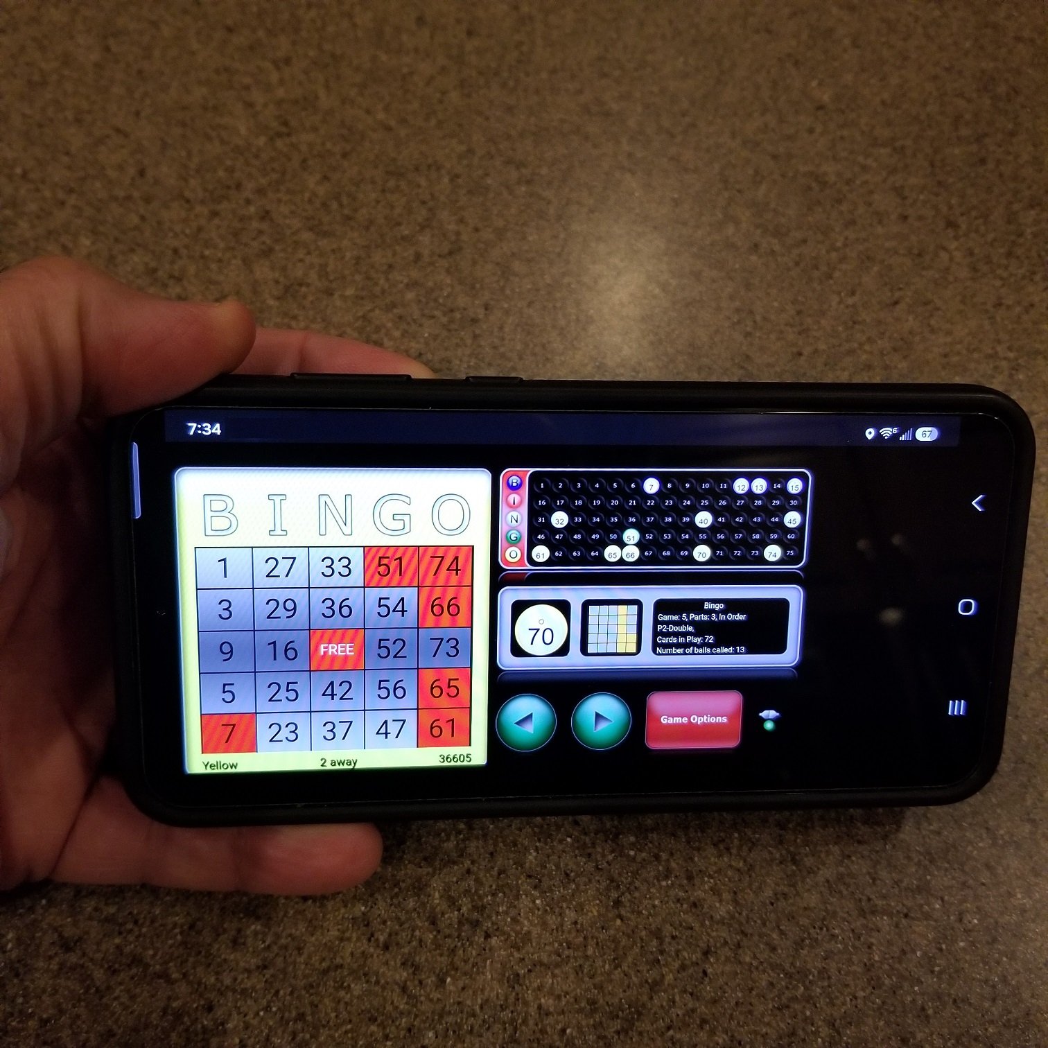 Remote bingo game displayed on a smartphone