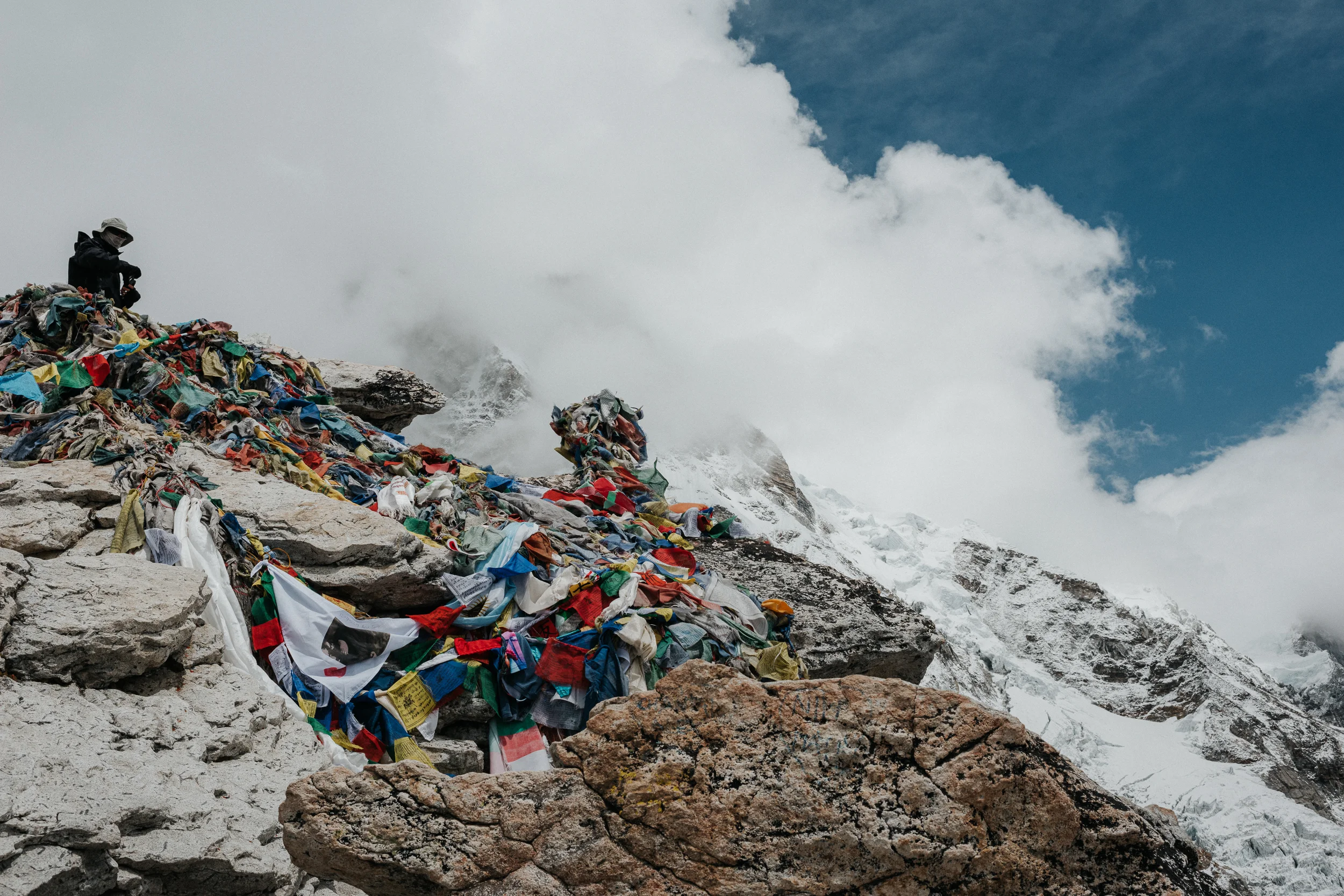 Kala Pattar Summit covered in prayer flags.