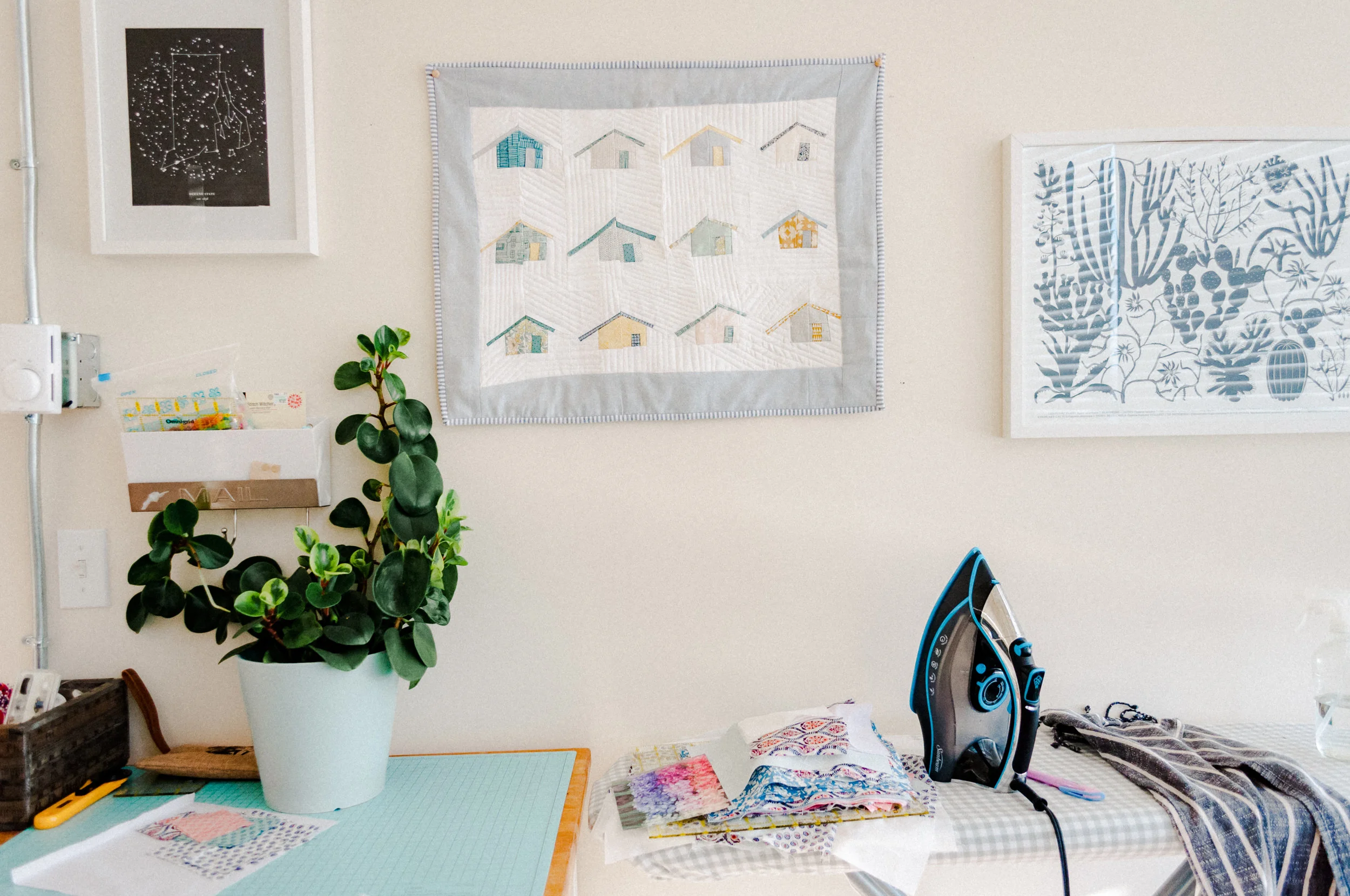 A look at the overgrown peperomia and current quilty projects…