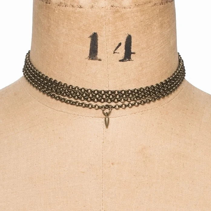 Dolorous Jewelry Eme Multi Strand Layered Chain Brass Metal Spike Choker Necklace