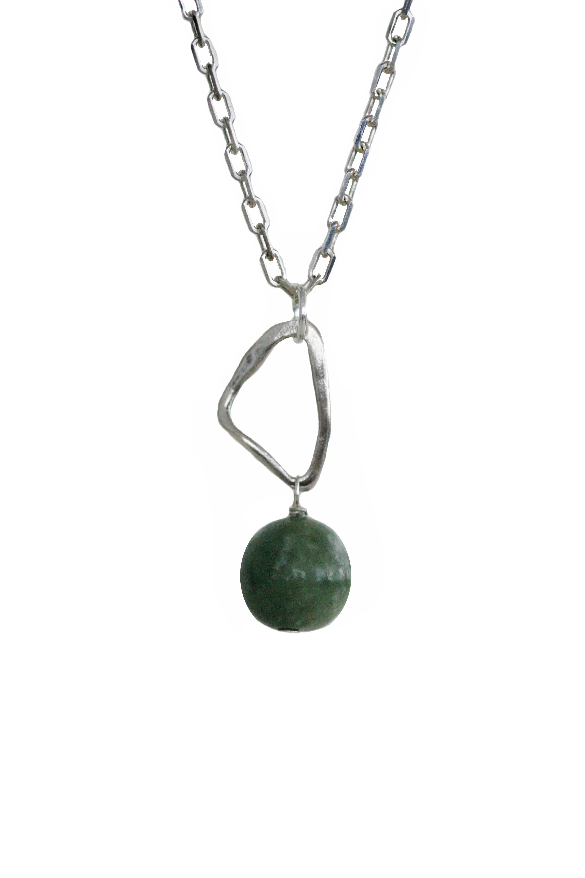 Dolorous jewelry organic silver and green jade pendant necklace