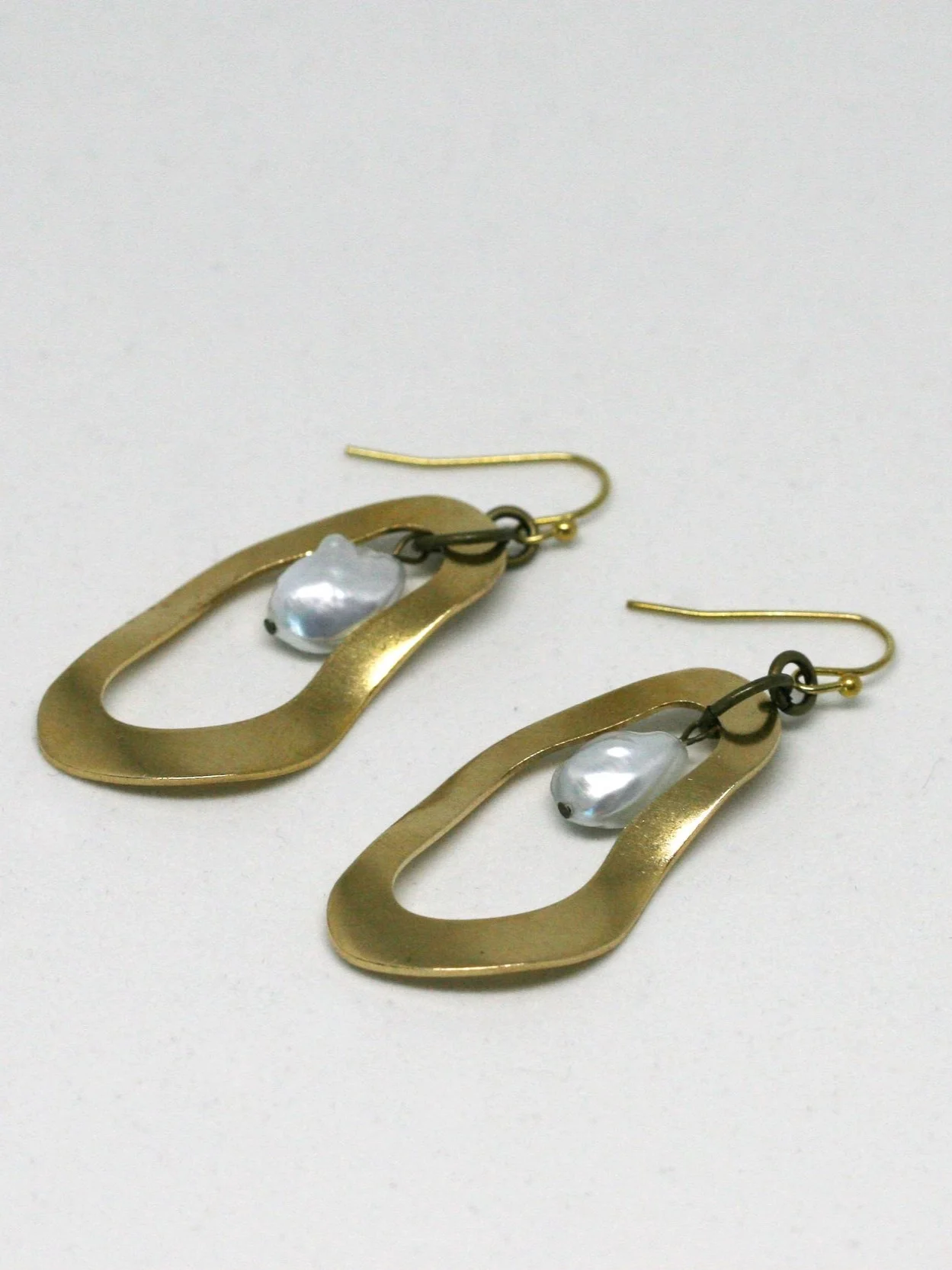 Dolorous Pearl and Brass Hoop Statement Earrings